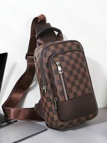 Men's Checkerboard Chest Bag, Business Commute Work Organizer Bag, Fashionable Retro One Shoulder Messenger Bag, Casual Business One Shoulder Bag, Convenient Travel Small Crossbody Bag - Multicolor - View 3