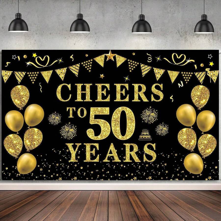 1 Stück 50. Geburtstag/Jubiläum/Hochzeitsdekoration für Frauen und Männer, "Cheers to 50 Years" Banner, schwarzer und goldener 50. Geburtstags Hintergrund, 50. Geburtstags Dekorationen Party Banner Fotografie Hintergrund