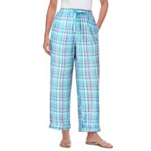 Woman Within Plus Size Seersucker Pull-On Elastic-Waist Pants - 天堂藍格子 - 查看 1