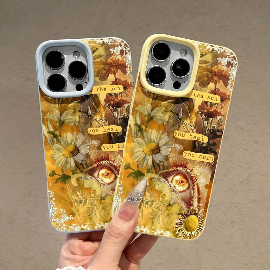 Funda para teléfono con diseño floral y de ojos soleados, compatible con teléfonos , 17, 16 Pro Max, 15 Pro Max, 13 y 12. Fabricada en TPU, ofrece protección contra golpes y caídas. Un regalo perfecto para familiares, amigos, parejas y amantes del arte. - Amarillo - Ver 1