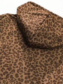 Men's Leopard Print Hooded Pullover Sweatshirt, Casual Loose Fit Knit Top With Design Details, Suitable For Spring And Autumn - Coffee Brown - View 4