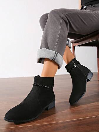 Women's Autumn/Winter New Chelsea Ankle Boots, Black, Red, Multiple Colors Available, Chunky Heel Thick Sole Minimalist Design, Side Zipper, Lightweight, Fashionable And Comfortable