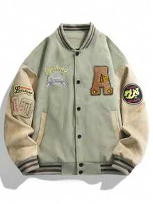 男士长袖休闲棒球夹克，情侣款设计，适合春秋季穿着 - 薄荷綠 - 查看 9