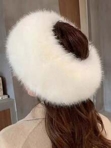 1pc Fluffy Stretchy Headband, Women's Winter Warm Ear Muffs, Luxurious Faux Fur Hollow Hat, Winter Headwear For Women - Hat - View 2