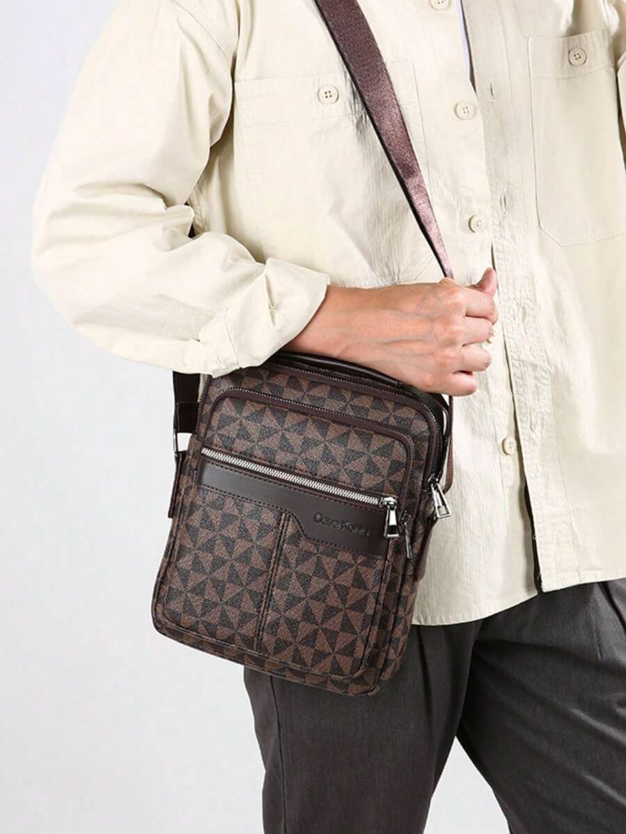 Borsa a tracolla casual impermeabile da uomo di colore unito, borsa a mano di stile verticale alla moda per il lavoro, borsa a tracolla compatta