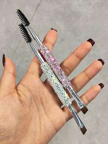 1pc Rhinestone Decorated High-Quality Eyebrow Brush, Dual-Purpose Makeup Brush,Eyebrow Brush,Eyeshadow Brush,Spoolie,Spoolie Brush - Multicolor - View 1