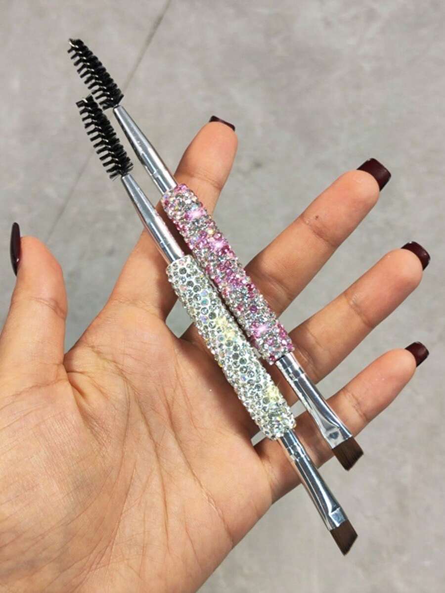 1pc Rhinestone Decorated High-Quality Eyebrow Brush, Dual-Purpose Makeup Brush,Eyebrow Brush,Eyeshadow Brush,Spoolie,Spoolie Brush - Multicolor - View 1