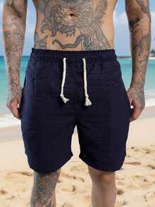 Men's Linen Shorts, Cool, Lightweight, Comfortable Fabric, Premium Quality, Perfect For Leisure, Holidays, Summer , And New Year's Eve. - Màu xanh hải quân - Xem 1