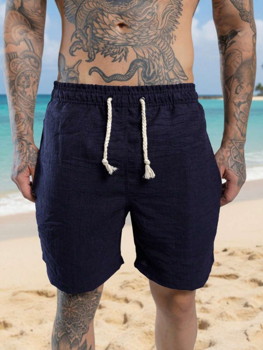 Men's Linen Shorts, Cool, Lightweight, Comfortable Fabric, Premium Quality, Perfect For Leisure, Holidays, Summer , And New Year's Eve. - Màu xanh hải quân - Xem 1