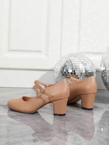 Autumn/Winter Wedding Casual Fashion High Heel Mary Jane T-Strap Shoes, Thick Heel Formal Dress Shoes, Suede Commute/Work Shoes, Khaki/Brown Outdoor Women's Shoes (Please Check Foot Length, Palm Circumference Parameters Before Purchasing) - Màu Khaki - Xem 7