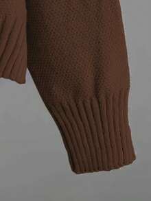 Women's Loose Solid Color Knitted Two Piece Set (Spring Thin) - Round Neck Long Sleeve Irregular Hem Autumn/Winter Sweatshirt And Wide Leg Pants With Split Cuffs, Comfortable Casual Wear, Casual Sportswear, Casual Knitted Set, Women's Thin Knitted Sweater Set, Women's Sportswear Set - Cà phê nâu - Xem 2