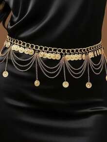 1条时尚金币腰链，适合搭配各种场合的连衣裙 - 金色 - 查看 2