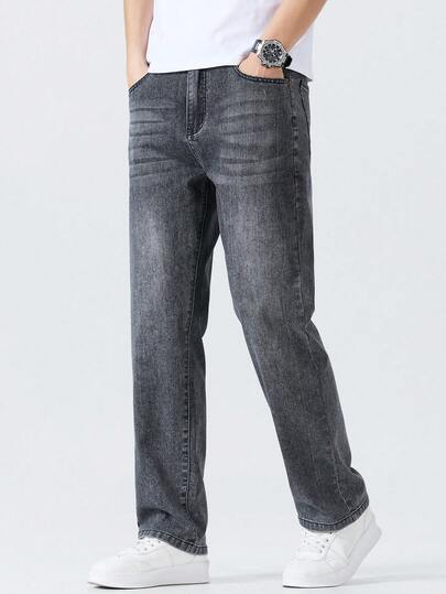 Pantalones vaqueros de algodón de corte holgado para hombres, estilo casual y relajado con bolsillos, pantalones vaqueros lavados largos, adecuados para esposo, novio, salidas, reuniones, estilo urbano casual, ir al trabajo o de vacaciones