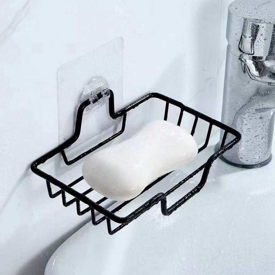 1 Giá đỡ xà phòng tự dính, bằng thép không gỉ chống gỉ sét, không cần khoan, giá đỡ xà phòng treo tường, thích hợp cho phòng tắm, nhà bếp, giá đựng bọt biển, phòng vệ sinh, hình vuông màu đen và bạc.