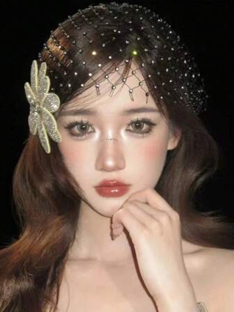 1pc/Set High-Quality Handmade Retro Crystal Flower/Elegant Nylon Shiny Flower Bridal Crown, Suitable For Wedding, Ramadan, Masquerade Ball, Christmas And Other Occasions, Can Be Used As Bridal Crown, Wedding Decor, Women's Hat, Headband