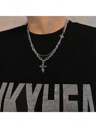 1pc Men's Fashion Cross Pendant Necklace, Layered Necklace Suitable To Pair With Sweaters And T-Shirts, Ideal Gift For Boyfriends And Male Friends