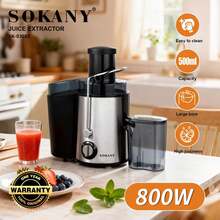 SOKANY 03033 多功能离心式榨汁机。配备 3 英寸宽进料槽。800 瓦功率，500 毫升大容量。三档速度调节，304 不锈钢材质。适用于家庭和餐厅，可榨取各种水果和蔬菜残渣。厨房必备工具。 - 英規插(220-240V) - 查看 12