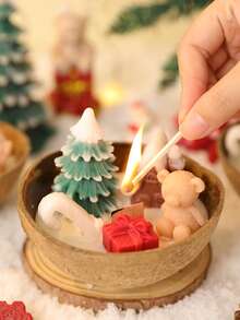 1pc Creative Coconut Bowl Christmas Candle Set, Variety Of Styles Candles, Scented Candles, Smokeless Candles, Cute Candles, Gifts, Souvenirs, Christmas Gifts, Winter Gifts, For Home Decor, Room Decor, Tabletop Decoration - Multicolor - View 2