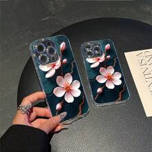 CLEAR  CASE Pink Blossoms On Dark Marble BackgroundCompatible With  11 To  17 Models The Cases Lens Protection Function Ensures The Camera Remains Undamaged During Shooting  Guaranteeing Image Quality - transparente - Ver 6