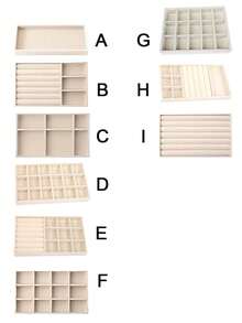 9/1 Set Vassoi Organizzatore Gioielli in Velluto, Scatola Portagioie Impilabile Multicomparto, Cassetto Portagioie per Anelli, Orecchini, Collane, Gioielli, Accessori, Cosmetici, Adatto per Camera da Letto, Esposizione Gioielli, Toeletta, Scrivania Trucco, Conservazione Gioielli per San Valentino, Regalo per Feste - Beige - Visualizzare 1