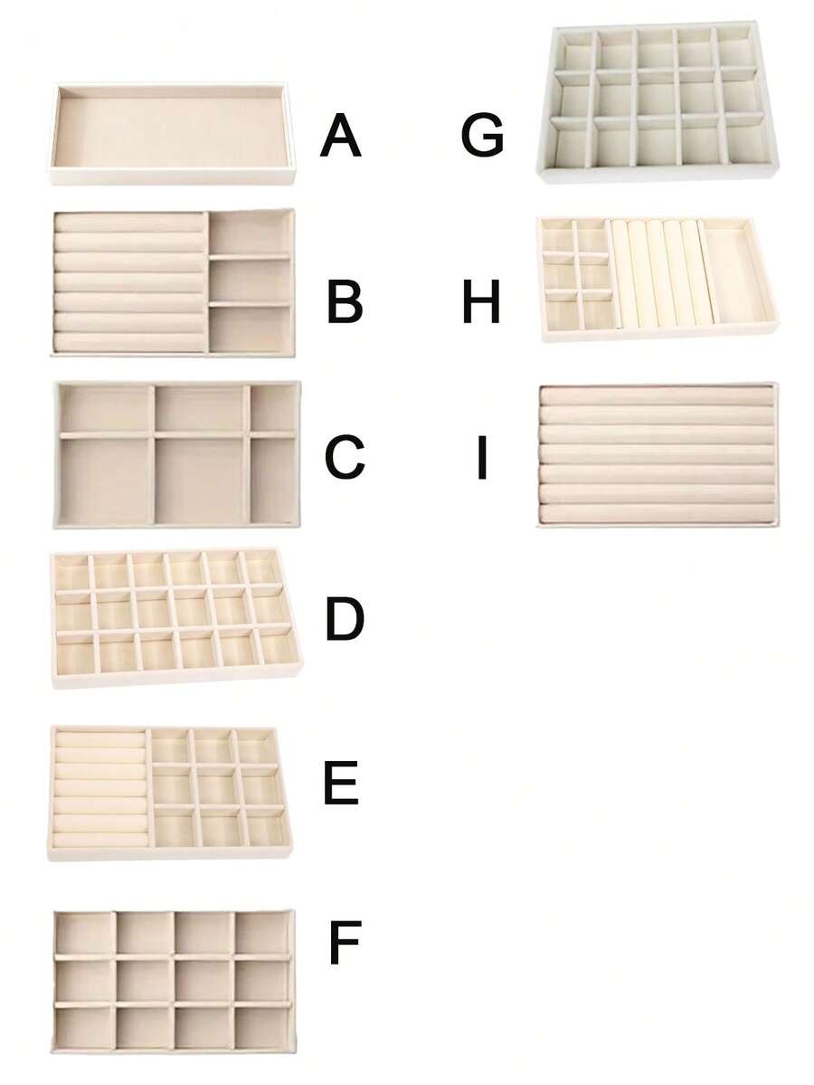 9/1 Set Vassoi Organizzatore Gioielli in Velluto, Scatola Portagioie Impilabile Multicomparto, Cassetto Portagioie per Anelli, Orecchini, Collane, Gioielli, Accessori, Cosmetici, Adatto per Camera da Letto, Esposizione Gioielli, Toeletta, Scrivania Trucco, Conservazione Gioielli per San Valentino, Regalo per Feste - Beige - Visualizzare 1