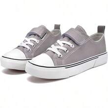 Zoroadke - Tenis de lona para niños y niñas con correa ajustable para niños - Gris - Ver 6