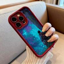 Cubierta de telefono con borde negro diseño de bosque mágico con estrellas y viajero con mochila para uso diario y viajes - Negro - Ver 6