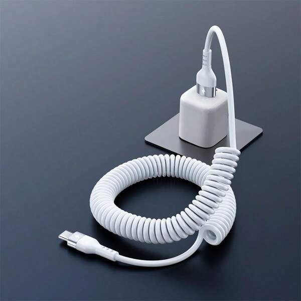 Cable telescópico de carga rápida USB Tipo C de 66W 5A con resorte para teléfono Android S24, línea de carga de coche