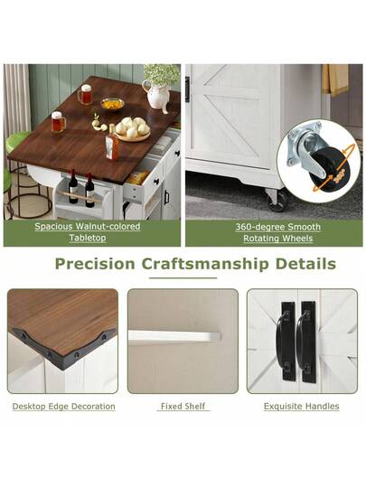 Kitchen Isl Serving Cart Countertop, Cabinet, Trolley, Food Four Doors Two Drawers, Wood Finish view 4