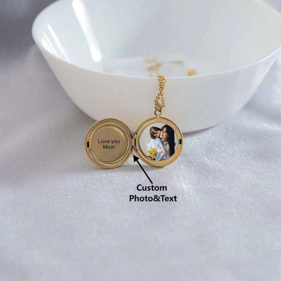 Custom Photo And Text Engraved Heart Locket Necklace,Personalised Photo Heart Pendant,Custom Valentine's Day,Birthday Gift,Mom Gift Necklace,Your Photo Jewellery