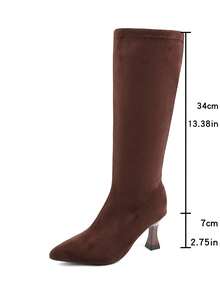 Botas de montar para mujer de ante marrón con ajuste slim, puntera puntiaguda, tacón de stiletto y cremallera lateral hasta la rodilla, adecuadas para negocios, fiestas, bodas y discotecas - Marrón - Ver 2