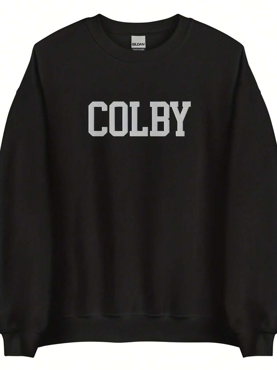 Colby College Embroideed Sweatshirt Crewneck, Vintage Sweater Sching Varsity Embroidery,Autumn/Winter Hoodie Autumn Set - 款式1 - 查看 1