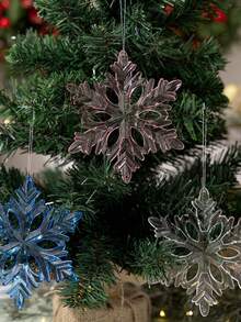 1 Acrylic Hexagonal Ice Crystal Snowflake Decoration Pendant, High Transparency Home Holiday Pendant, Christmas Colored Snowflake Pendant