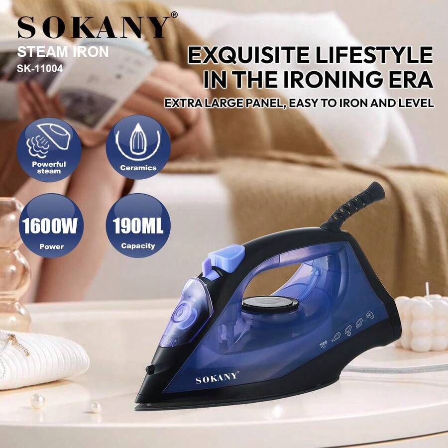 SOKANY 1600W High Power Steam Iron, Electric Iron, Clothing Wrinkle Remover, Fast Heating, 5 Temperature Settings, Free Switching. 190ml Large Water Tank, No Frequent Refilling, Suitable For Home Use And Business Professionals - EU E Type Plug(220-240V) - View 1