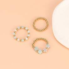 3 Stücke Damen Boho Stern Naturstein + Edelstahl Ring Set, elastisches Kordel verstellbare Größe, eleganter Schmuck Hochzeitsgeschenk, geeignet für Alltag, Urlaub, Party Tragen, Geschenkbox Verpackung - Sternenring-Set - Übersicht 9