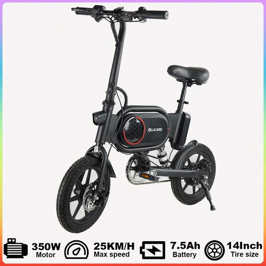 350W Folding Electric Bike For Adults, 15.5 Mi Range, 15.5MPH, 36V 7.5Ah Removable Battery, 14" Tires, 265 LB Load, Ultra-Compact Commuter E-Bike For Urban Riding - 黑色 - 查看 1