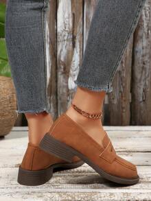 秋冬新款女士乐福鞋，复古学院风小皮鞋，棕色鞋，浅口学生鞋，一脚蹬女鞋，女士平底鞋，四季休闲通勤鞋 - 棕色 - 查看 6