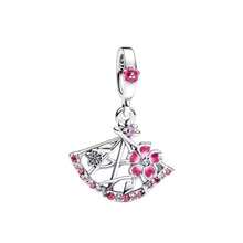 Mặt dây chuyền hạt charm hình hoa nhiều tầng tự làm phù hợp làm quà tặng trang sức bạc nguyên chất Châu Âu - Nhiều màu - Xem 11