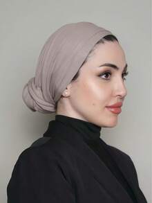 1件装女士经典纯色优雅单层即戴式垂褶头巾，时尚优雅长款垂褶头巾，防滑透气柔软莫代尔针织面料，适合日常瑜伽、运动、户外穿着。