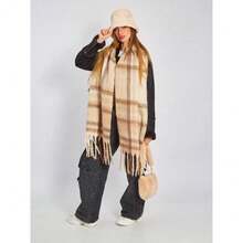 1pc Women's Autumn/Winter New Plush Tassel Scarf, Warm And Comfortable Large Shawl, Windproof And Warm For Outdoor, Simple And Versatile For Daily Wear Women Winter Scarves - Màu Khaki - Xem 3