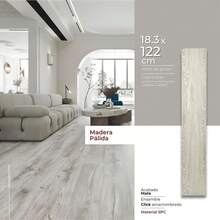 DECOPVC Piso SPC Decoclick – 11 Piezas de 18.3 x 122 cm – Instalación Click sin pegamento – Ideal para interiores – Resistente al agua y tráfico pesado – Acabados en madera, roble y pino - Madera Pálida 2864 - Ver 2