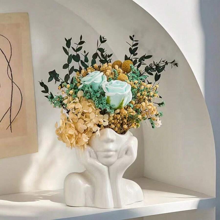 1 pieza Elegante jarrón decorativo de sobremesa, soporte decorativo de flores de estilo nórdico bohemio, decoración para sala de estar del hogar, jarrón ideal para exhibición, estantería multifuncional de almacenamiento y decoración de escritorio - Blanco - Ver 1