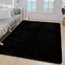 1pc Luxury Black Fluffy Carpet, Decorative Rug, Carpet Living Room, Kitchen Mat, Carpet For Bedroom, Bathroom Mat