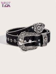 Cinto de Strass Y2K para Mulheres, Estilo Retrô Americano, Combinado com um Cinto Único (Prata ou Preto)