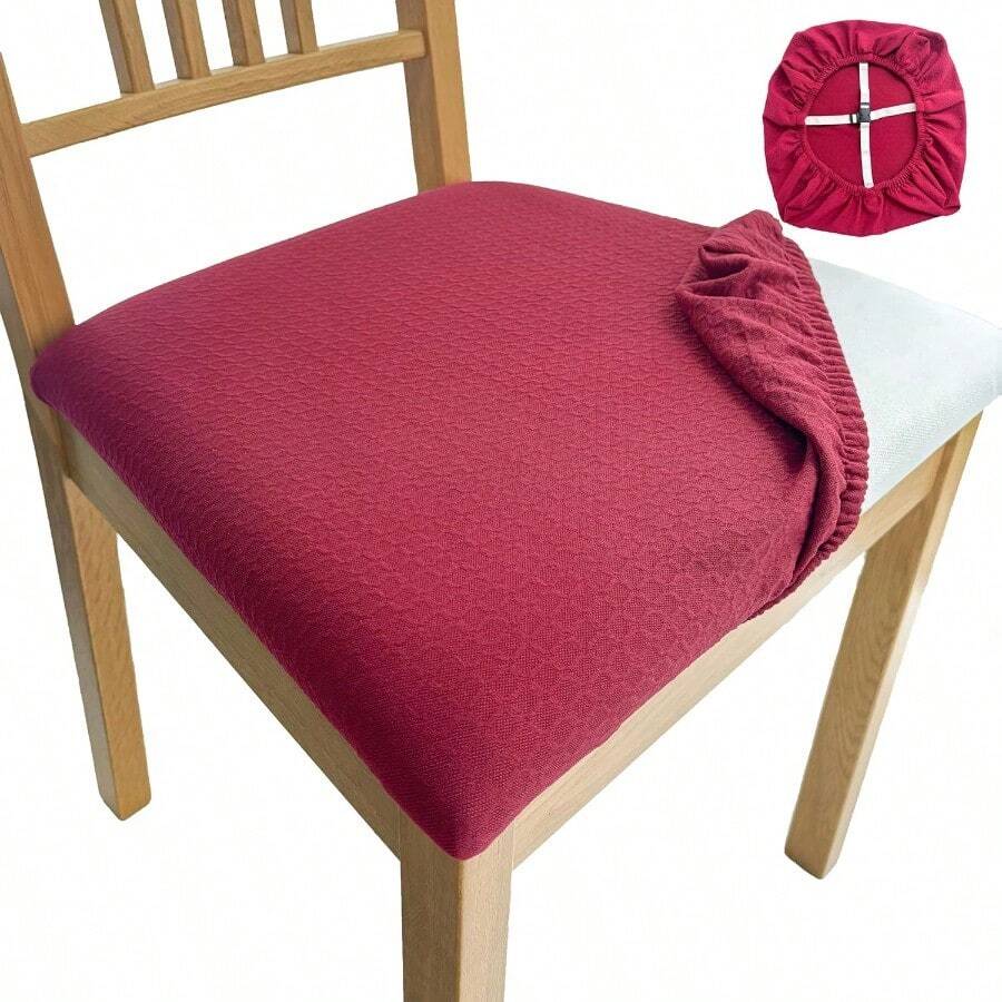 Dining Room Chair Seat Covers Set Of 6 Stretch Jacquard Fabric Stretch Removable Washable Slipcover For Kitchen Seat Cushions 6 Wind Red - WindRed - View 1