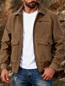 Men's Autumn/Winter Corduroy Stand Collar Jacket, Soft Fabric, & Versatile Jacket - Coffee Brown - View 3