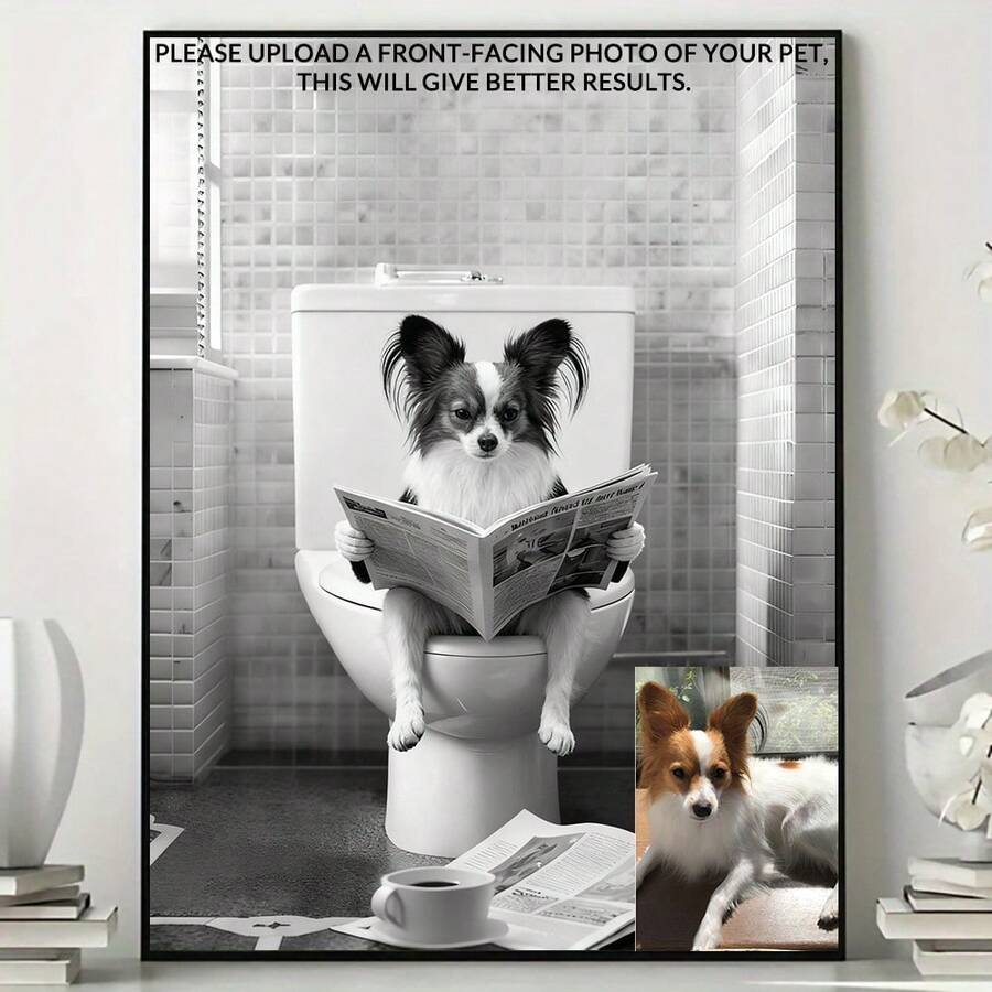 Personalized Pet Design, Depicting A Pet Sitting On The Toilet Reading A Newspaper, Black And White Pattern, Pet Gift, Gift For Friends And Family (Random Scene) - Multicolor - View 1