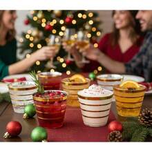 DPerfect Settings 110 Gold 4 Line Clear Plastic Cups 9oz - Holiday Wedding Party Elegant Trimmed Disposable Cups 4 Line Gold Party Cups - Gold4Line - Xem 6