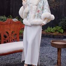 Perfect Gift Choice - Chinese Style Pearl Button Shawl With Faux Rabbit Fur Trim - Elegant Retro Solid Color Cape In Yellow & Pink For Christmas Parties, Bridal Events & Special Occasions - Women's Thermal Winter Wrap For Daily Wear, Travel & Evening Even - 黃色 - 查看 4