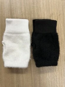 2 đôi găng tay dệt kim hở ngón dành cho nữ (đen + trắng), giữ ấm mùa đông, găng tay hở ngón mùa đông, găng tay dệt kim màu trắng tinh khôi ấm áp và sang trọng, thích hợp cho việc viết, học tập và làm việc. - Nhiều màu - Xem 7
